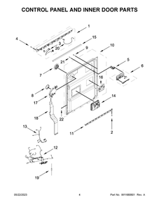 Control Panel And Inner Door Parts Diagram and Parts List for KDPM604KPS2  KitchenAid Dishwasher