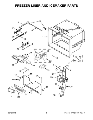 Freezer Liner And Icemaker Parts Diagram and Parts List for WRFA35SWHZ01  Whirlpool Refrigerator