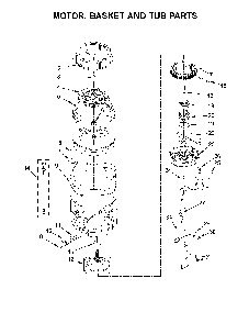 Motor, basket and tub parts Diagram and Parts List for 11029133413  Kenmore Washer