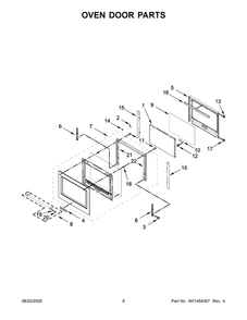 Oven Door Parts Diagram and Parts List for KOSE500EWH05  Whirlpool Microwave Oven Combo