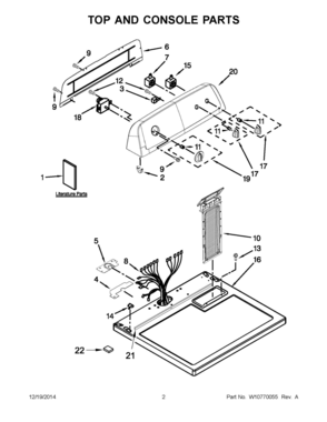 02 - TOP AND CONSOLE PARTS Diagram and Parts List for YNED4705EW0  Whirlpool Dryer