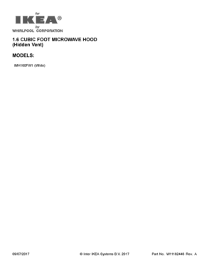 01 - COVER SHEET Diagram and Parts List for IMH160FW1  Whirlpool Microwave