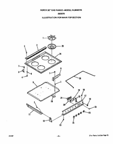Main Top Diagram and Parts List for S6507*0  Roper Range