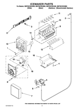 12 - ICEMAKER PARTS Diagram and Parts List for MSF25C2EXS00  Whirlpool Refrigerator