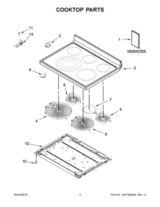 Cooktop Parts Diagram and Parts List for YWFE745H0FH2  Whirlpool Range