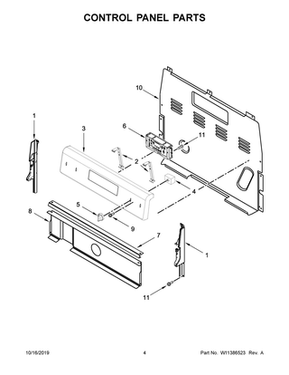 Control Panel Parts Diagram and Parts List for WFE515S0JB0  Whirlpool Range