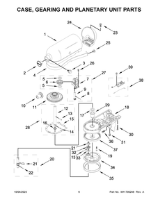 Case, Gearing And Planetary Unit Parts Diagram and Parts List for 5KSM195PSWMH5  KitchenAid Mixer
