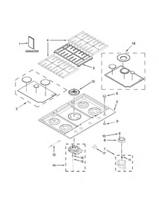 Cooktop, Burner And Grate Parts Diagram and Parts List for KCGS556ESS02  KitchenAid Cooktop