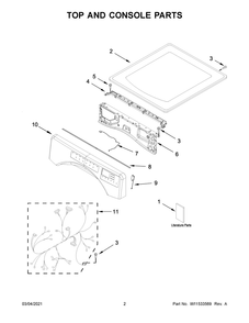 Top And Console Parts Diagram and Parts List for NGD5800HW2  Whirlpool Dryer
