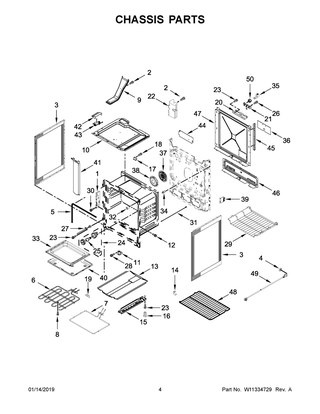 Chassis Parts Diagram and Parts List for YWEE750H0HV1  Whirlpool Range