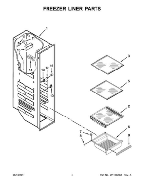 05 - Freezer Liner Parts Diagram and Parts List for WRS586FLDM03  Whirlpool Refrigerator