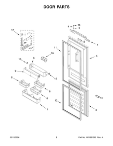 Door Parts Diagram and Parts List for KBBX102MPA00  KitchenAid Refrigerator