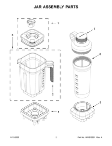 Jar Assembly Parts Diagram and Parts List for KSB4031CU0  Whirlpool Blender