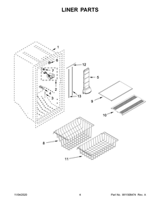 Liner Parts Diagram and Parts List for GARF30FDGB01  Whirlpool Refrigerator
