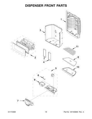 Dispenser Front Parts Diagram and Parts List for KRFF507HPS01  Whirlpool Refrigerator