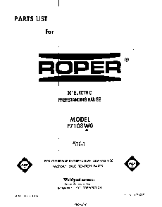 Front Cover Diagram and Parts List for F7108*0  Roper Range