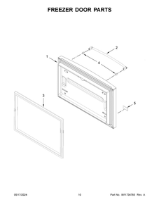 Freezer Door Parts Diagram and Parts List for KRFF305ESS09  KitchenAid Refrigerator