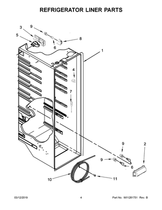 Refrigerator Liner Parts Diagram and Parts List for WRS315SDHB01  Whirlpool Refrigerator