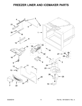 Freezer Liner And Icemaker Parts Diagram and Parts List for WRF540CWHV01  Whirlpool Refrigerator