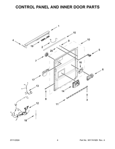 03 - Control Panel And Inner Door Parts Diagram and Parts List for WDTS7024RZ0  Whirlpool Dishwasher
