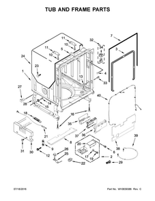 Tub And Frame Parts Diagram and Parts List for KDTM804EBS0  KitchenAid Dishwasher