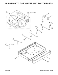 03 - Burner Box, Gas Valves And Switch Parts Diagram and Parts List for KCGS950ESS06  Whirlpool Cooktop