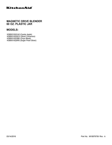 Cover Sheet Diagram and Parts List for KSB5010QCA0  KitchenAid Blender