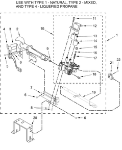 Burner Assembly Parts Diagram and Parts List for MLG27PDFGW0  Whirlpool Dryer