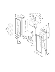 Refrigerator Door Parts Diagram and Parts List for WRX988SIBH00  Whirlpool Refrigerator