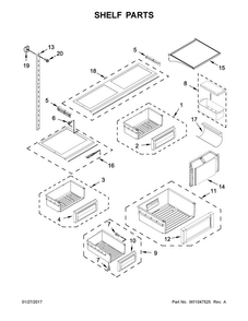 Shelf Parts Diagram and Parts List for KBBR306EPA01  KitchenAid Refrigerator
