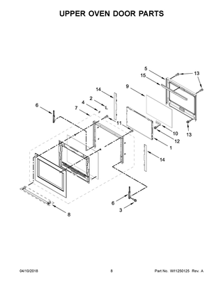 Upper Oven Door Parts Diagram and Parts List for KODT100ESS03  Whirlpool Wall Oven