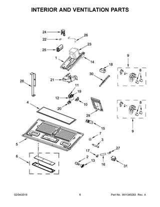 Interior And Ventilation Parts Diagram and Parts List for WMH75021HZ2  Whirlpool Microwave