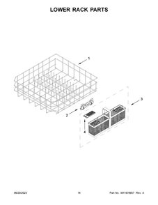 Lower Rack Parts Diagram and Parts List for KDFE104KWH2  KitchenAid Dishwasher
