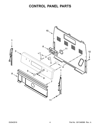 Control Panel Parts Diagram and Parts List for YWFE510S0HB1  Whirlpool Range