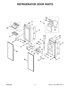 Refrigerator Door Parts Diagram and Parts List for WRMF7736PV00  Whirlpool Refrigerator