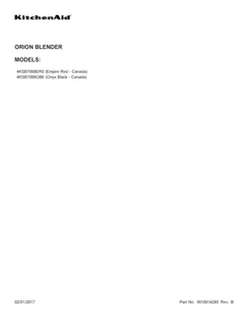 Cover Sheet Diagram and Parts List for 4KSB7068OB0  KitchenAid Blender