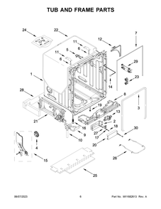 Tub And Frame Parts Diagram and Parts List for KDTE204KBL2  KitchenAid Dishwasher