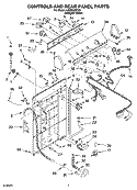 CONTROLS AND REAR PANEL PARTS Diagram and Parts List for LSQ9030PQ5  Whirlpool Washer