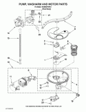 PUMP, WASHARM AND MOTOR PARTS Diagram and Parts List for KUDE40FXPA1  KitchenAid Dishwasher