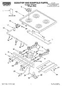 COOKTOP AND MANIFOLD, LITERATURE Diagram and Parts List for FGP240HQ1  Roper Range