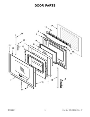 04 - DOOR PARTS Diagram and Parts List for YAES6603SFW1  Whirlpool Range