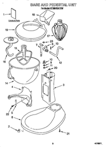 Base And Pedestal Unit Diagram and Parts List for KT2651KATRW  KitchenAid Mixer