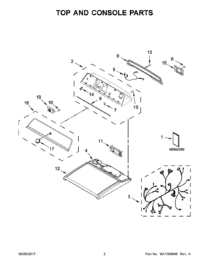 02 - TOP AND CONSOLE PARTS Diagram and Parts List for MEDB835DC4  Whirlpool Dryer