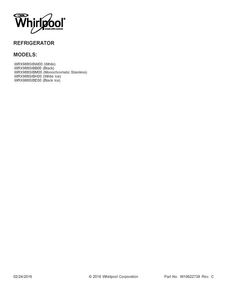 Cover Sheet Diagram and Parts List for WRX988SIBH00  Whirlpool Refrigerator