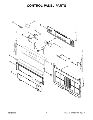 Control Panel Parts Diagram and Parts List for WFG535S0JS0  Whirlpool Range