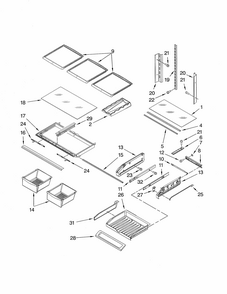 Shelf Diagram and Parts List for 59679243014  Kenmore Refrigerator