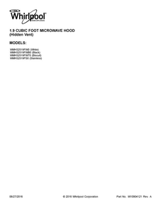Cover Sheet Diagram and Parts List for WMH32519FWB0  Whirlpool Microwave