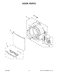 Door Parts Diagram and Parts List for MGD5630HC3  Whirlpool Dryer