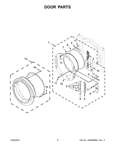 Door Parts Diagram and Parts List for YWED95HEDW1  Whirlpool Dryer
