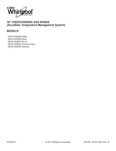 Cover Sheet Diagram and Parts List for WFG515S0ED0  Whirlpool Range